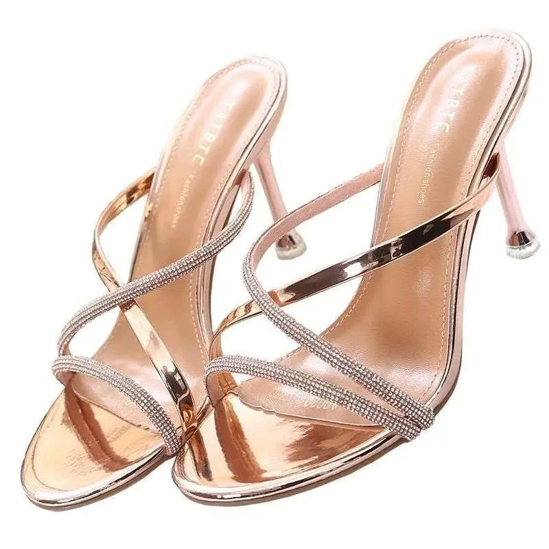 Nude Stiletto Toe High Heel Rhinestone Sandals
