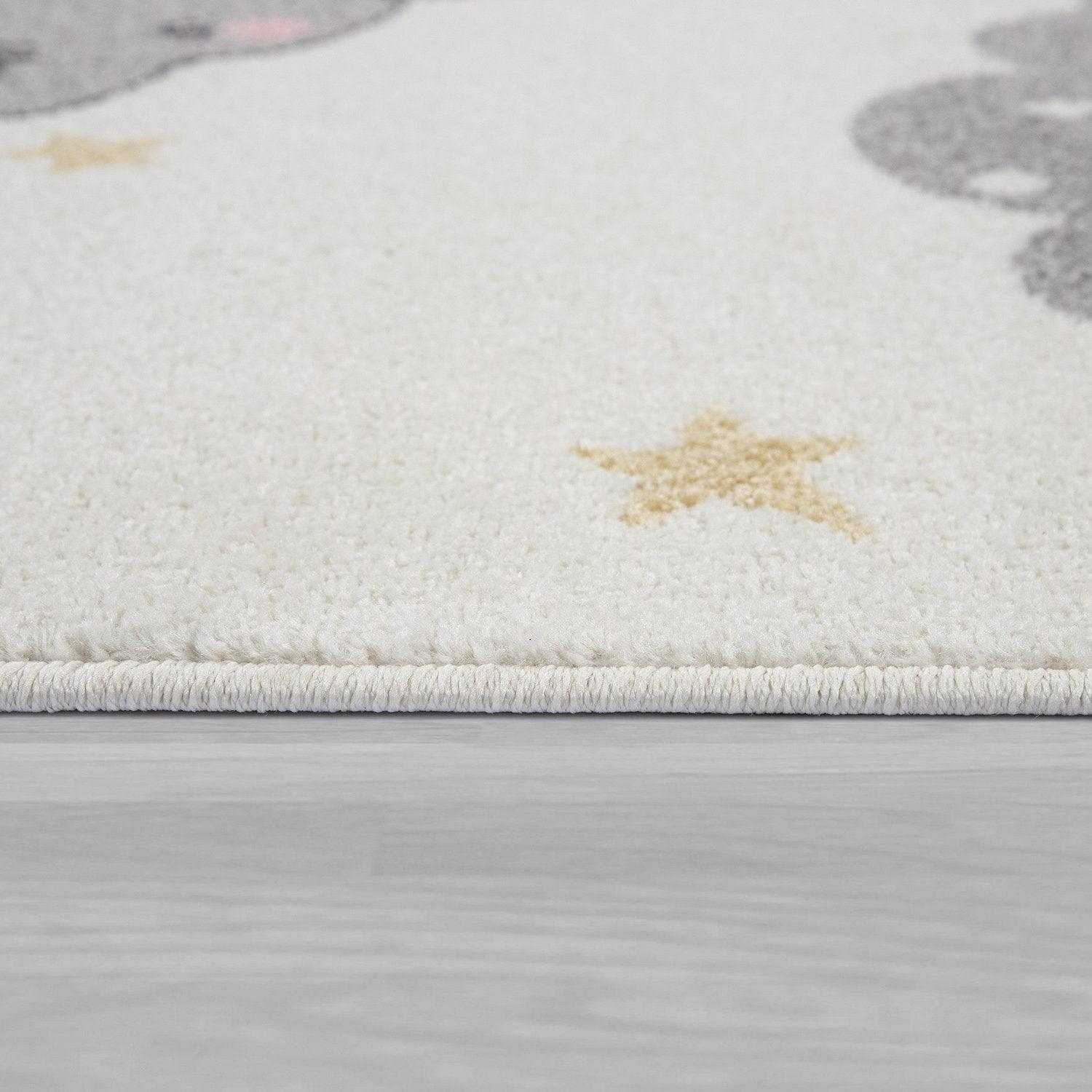 Nursery Rug For Kids, Elephant & Bear in Balloon in Cream-1