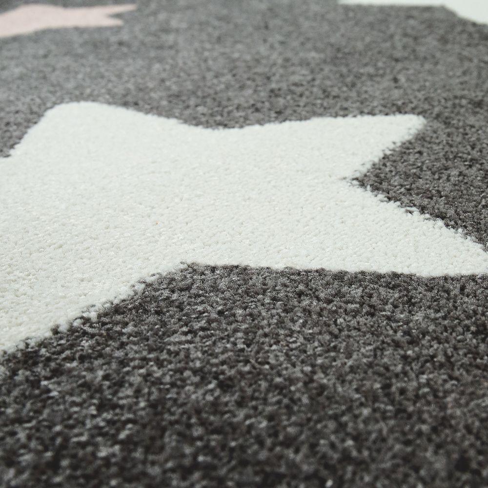 Nursery Rug for Kids in Grey with Pink White Pastel Stars-2