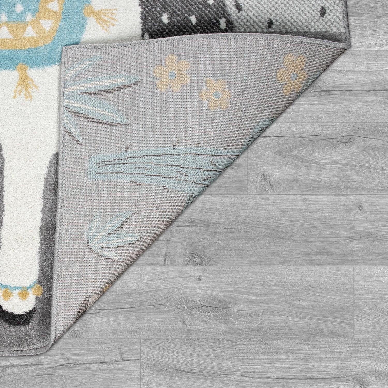 Nursery Rug For Kids Llama, Mountains in Grey Blue Cream-2
