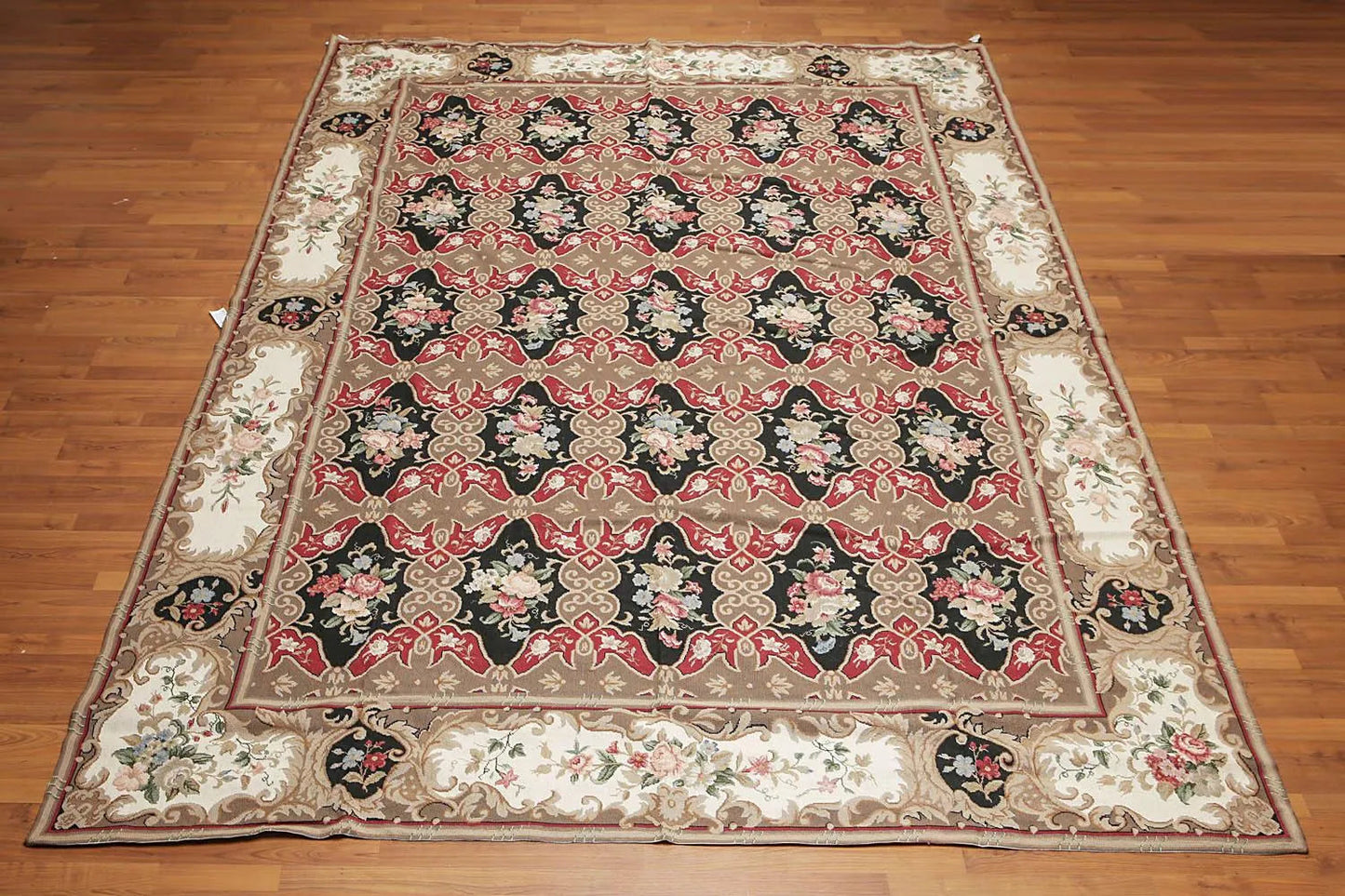 9x12 Brown Hand woven Wool French Flatweave Needlepoint Oriental Area Rug-1