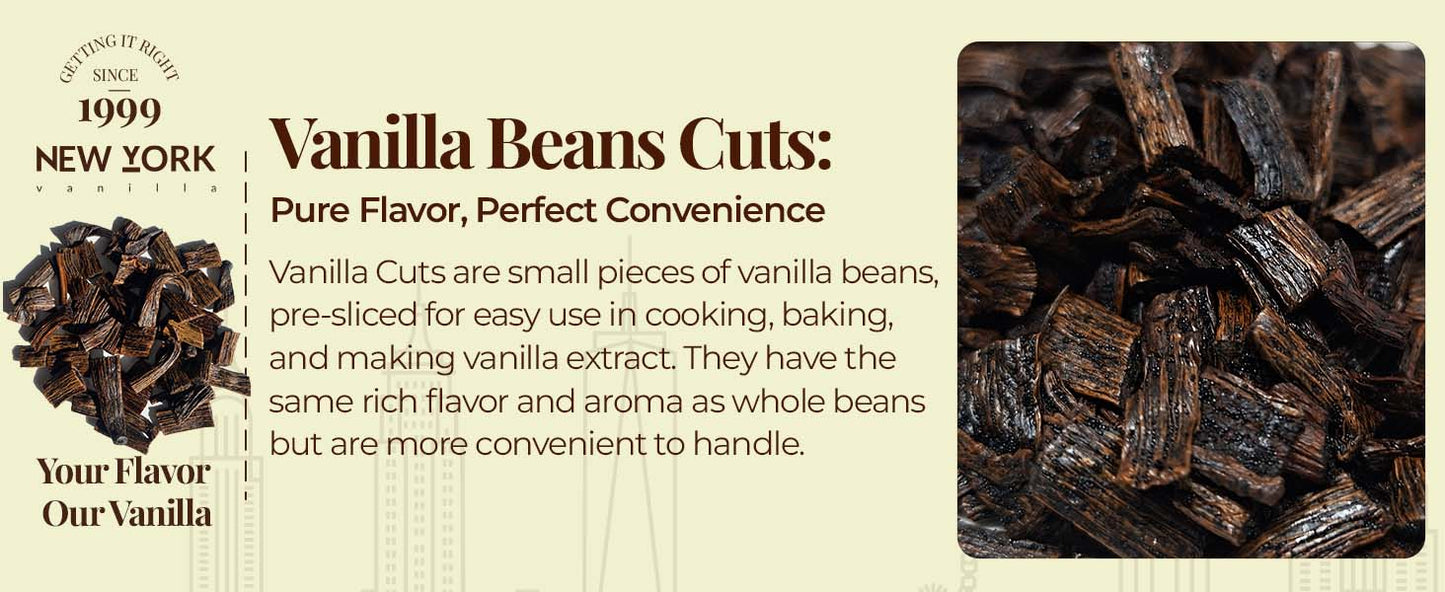 Premium Vanilla Bean Cuts - 1 lb. From Whole Vanilla Beans Grade B | Cut and Sorted for Easy Use