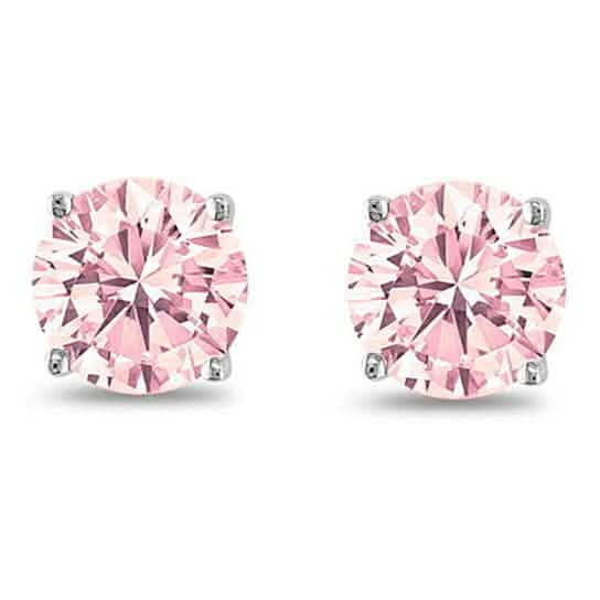 Pair of pink gemstone stud earrings on a white background