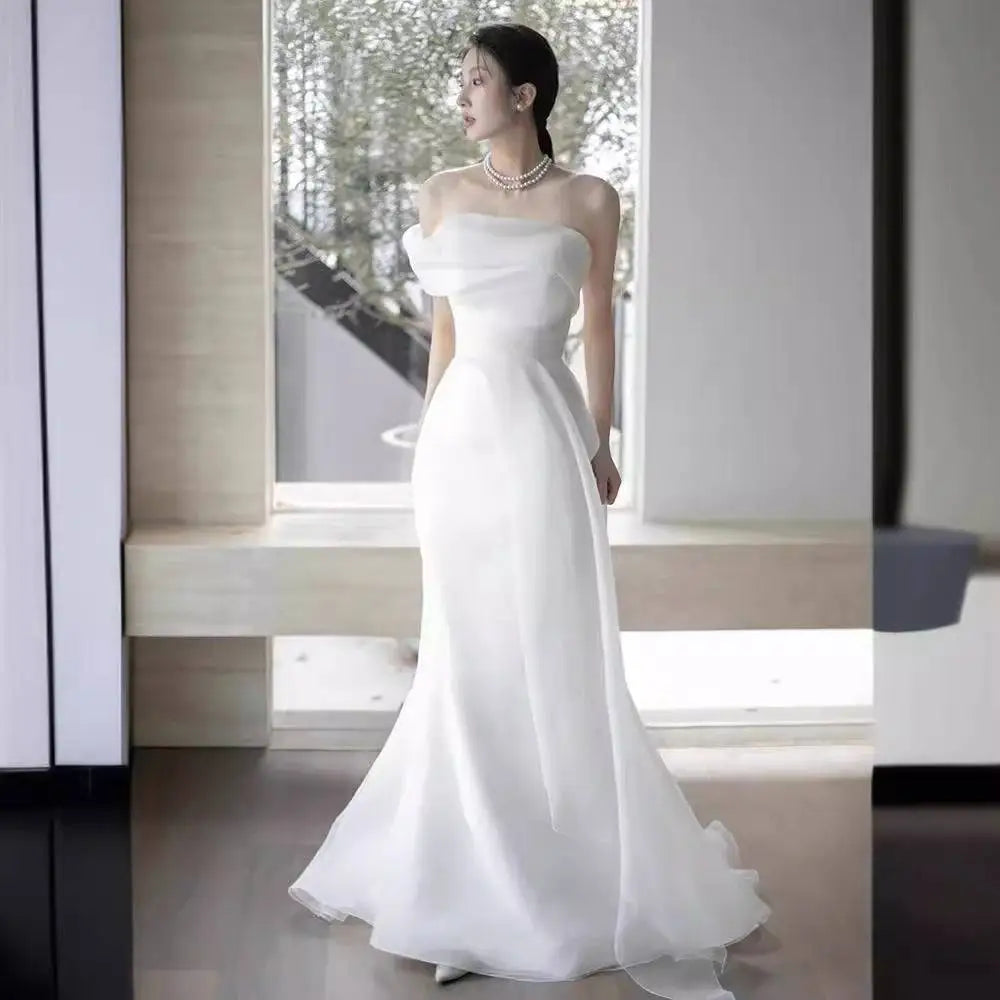 Off-shoulder Satin Light Wedding Dress