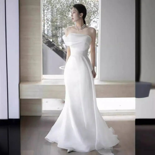 Off-shoulder Satin Light Wedding Dress