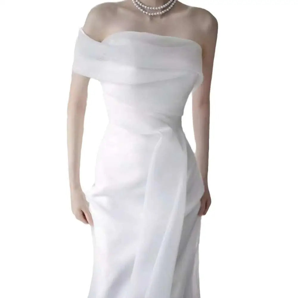Off-shoulder Satin Light Wedding Dress