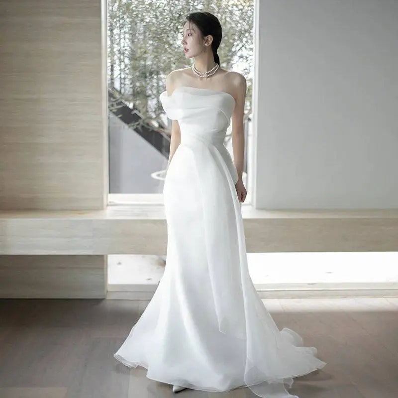 Off-shoulder Satin Light Wedding Dress