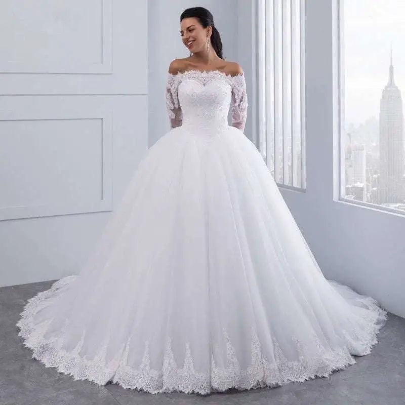 Off-the-Shoulder Bridal Wedding Lace Gown