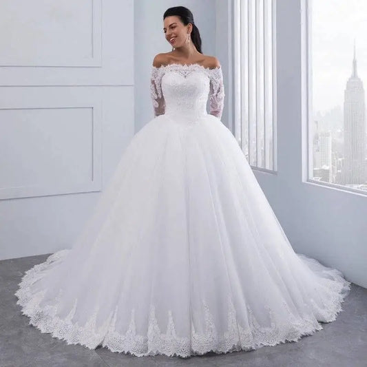 Off-the-Shoulder Bridal Wedding Lace Gown