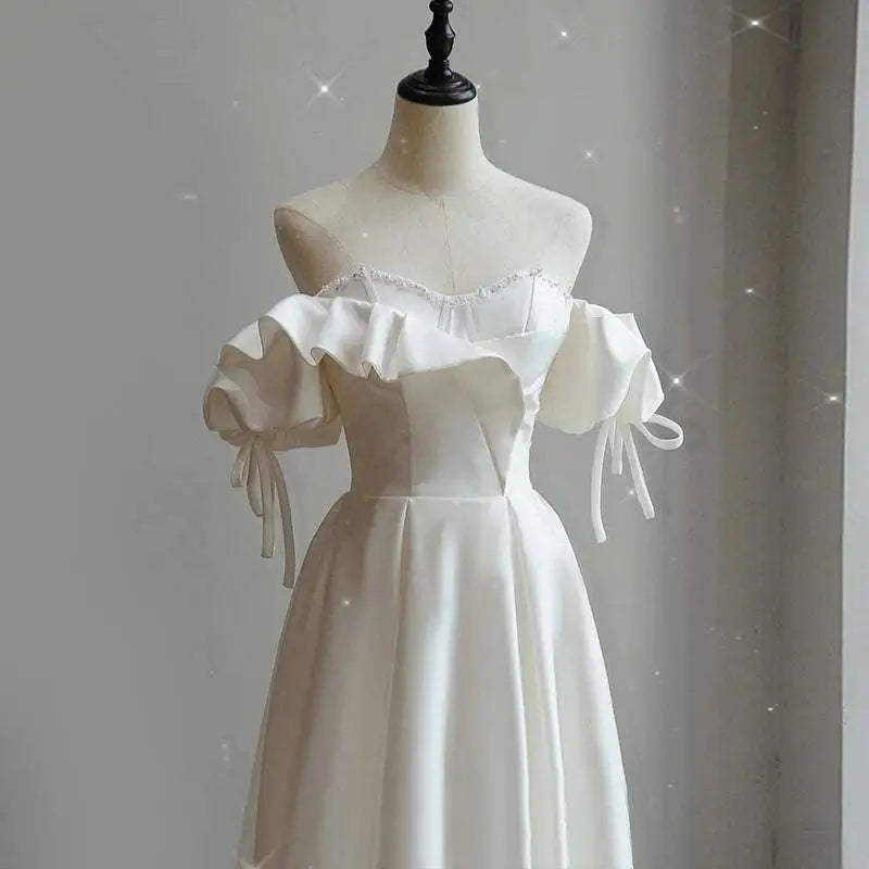 Off the Shoulder Satin Light Wedding Dress