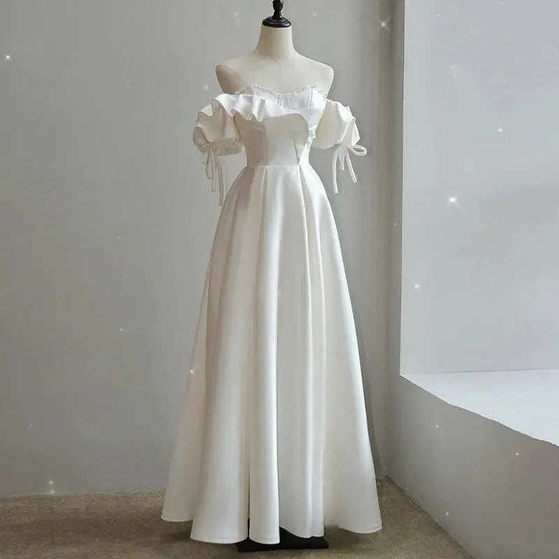 Off the Shoulder Satin Light Wedding Dress