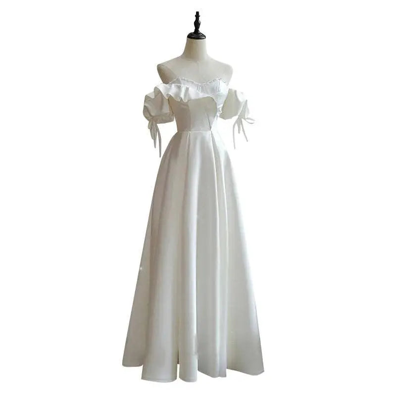 Off the Shoulder Satin Light Wedding Dress