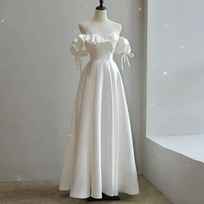 Off the Shoulder Satin Light Wedding Dress
