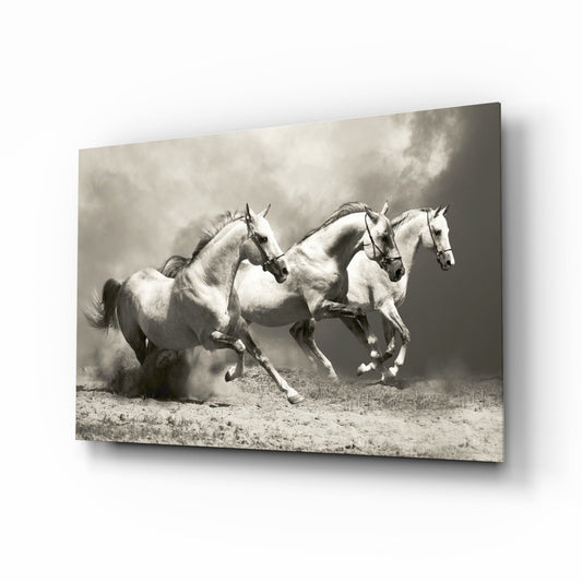 Running Horses Glass Wall Art