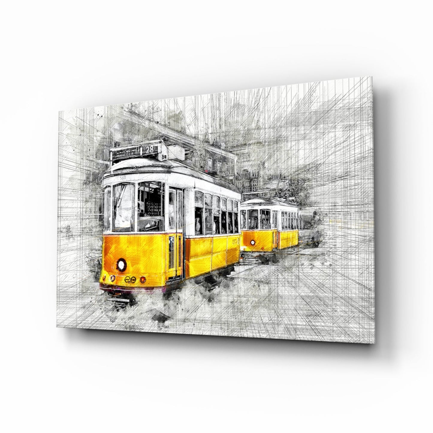 Yellow Tram Basel Glass Wall Art