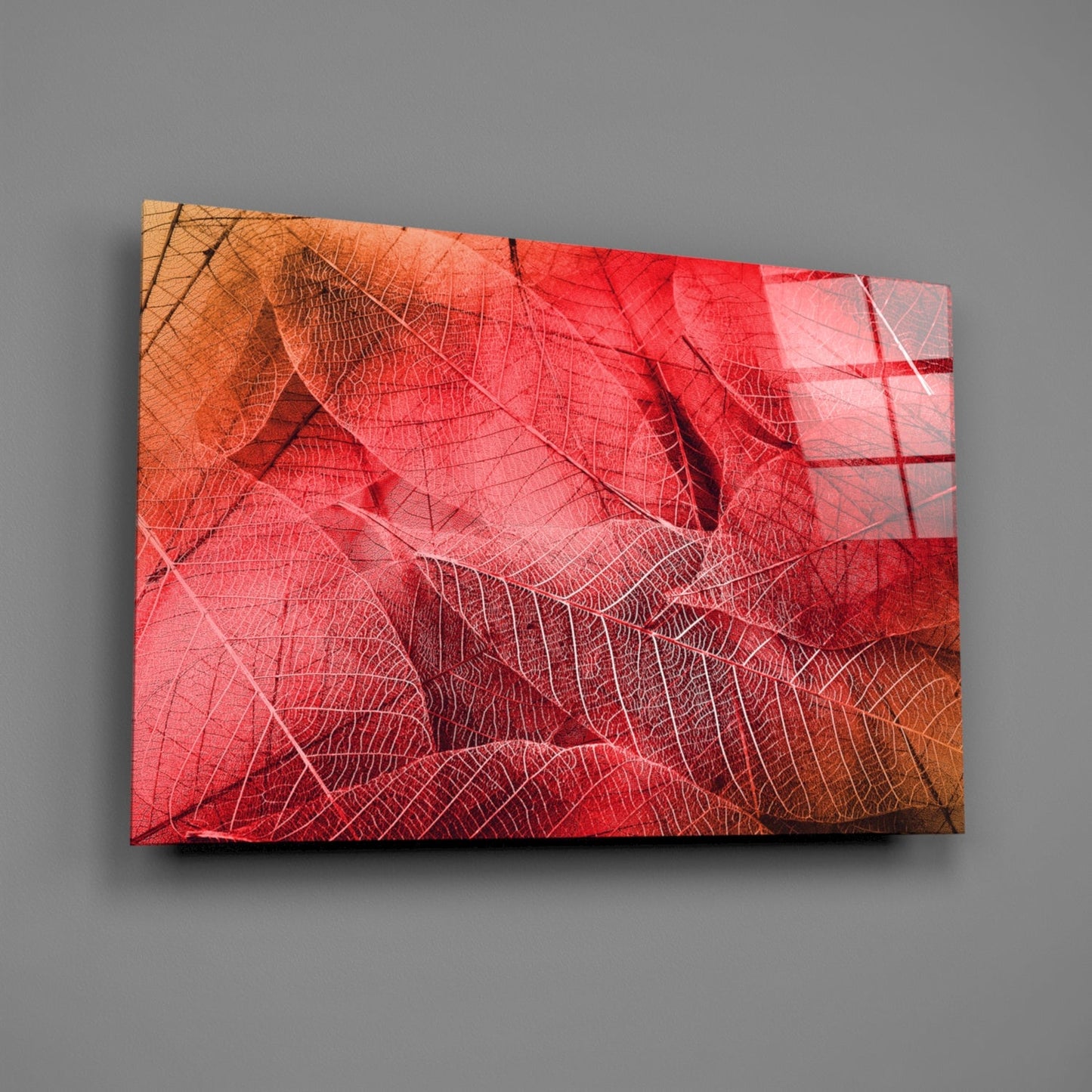 Macro Red Leaf Glass Wall Art-1