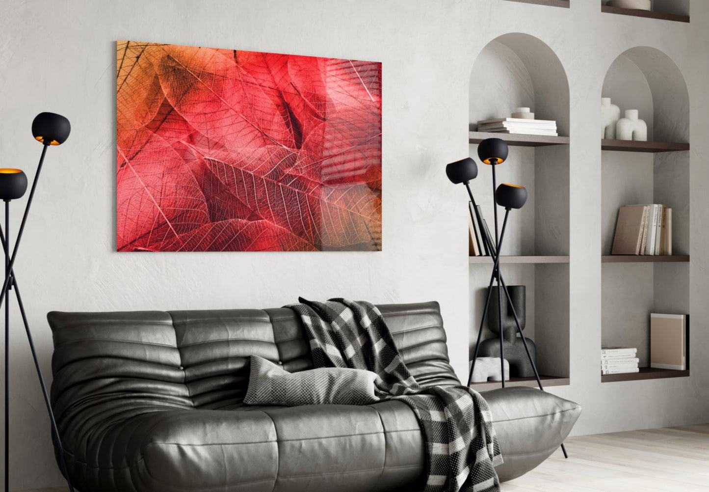 Macro Red Leaf Glass Wall Art-3