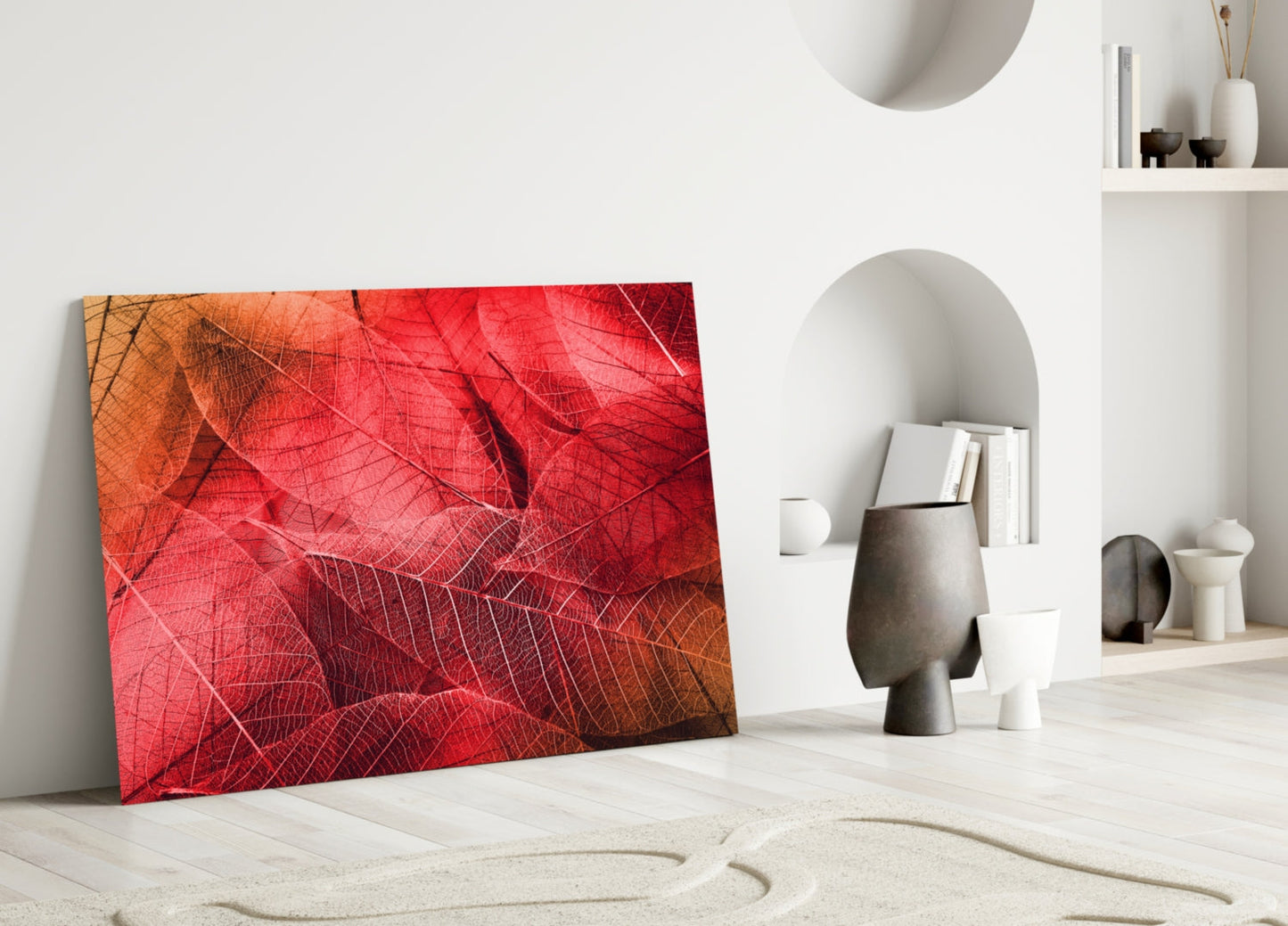 Macro Red Leaf Glass Wall Art-2
