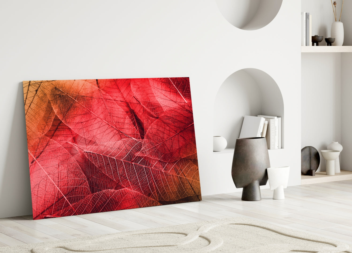 Macro Red Leaf Glass Wall Art-2
