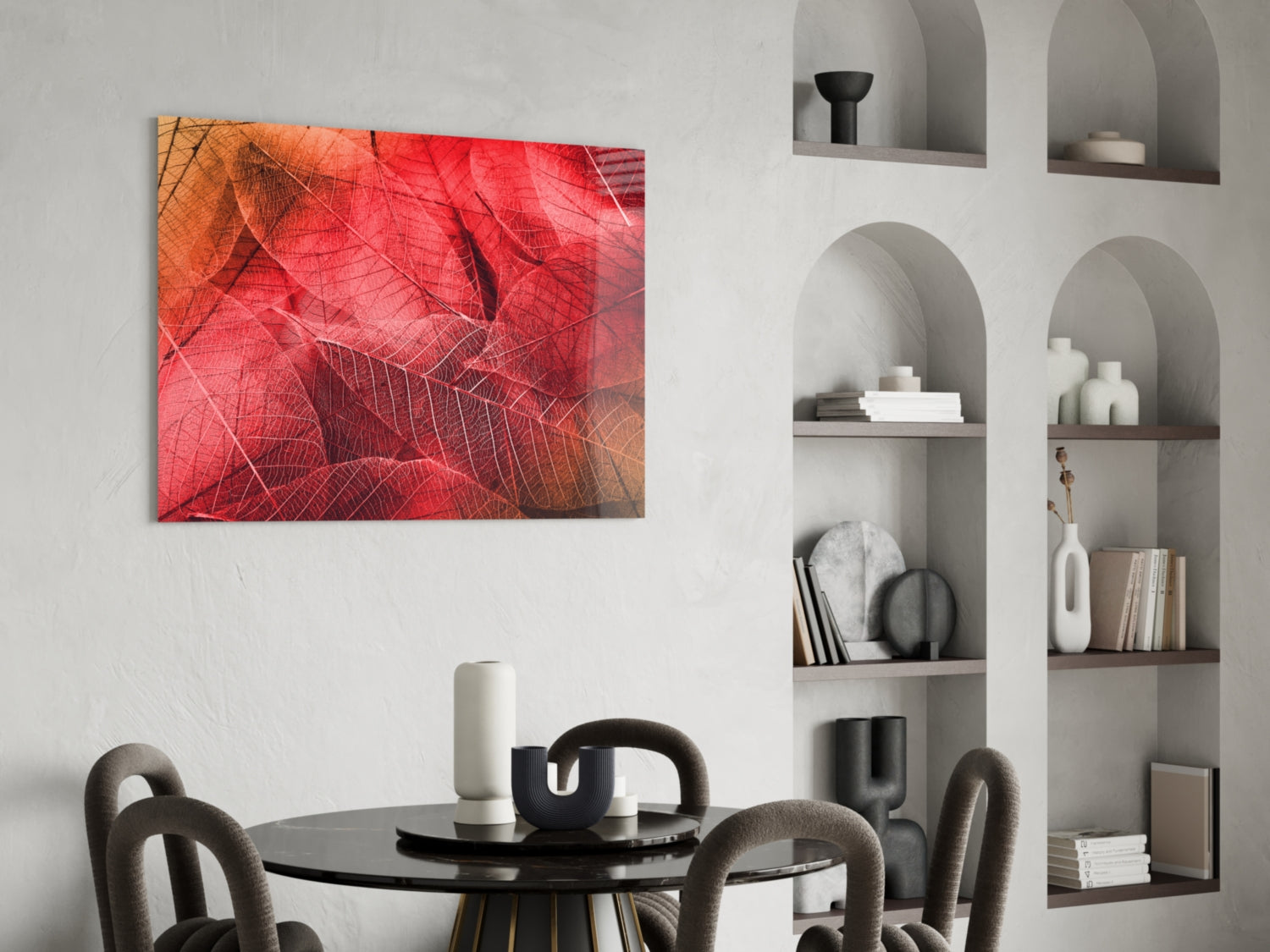 Macro Red Leaf Glass Wall Art-4
