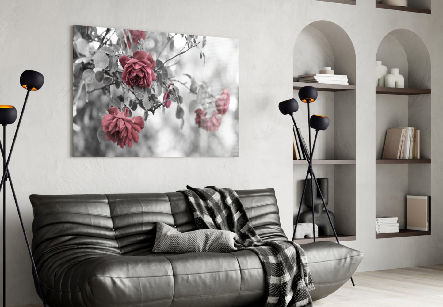 Pink Roses Glass Wall Art