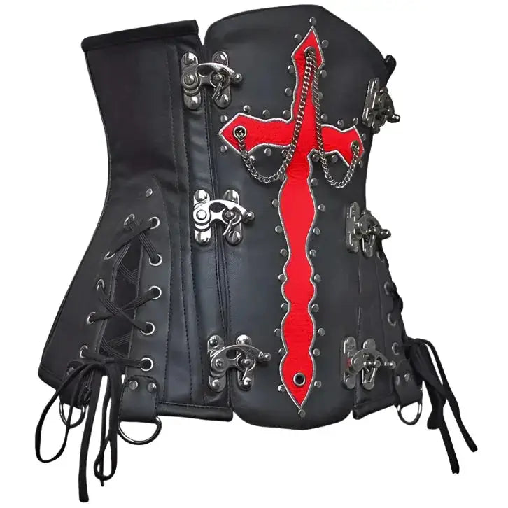 Women’s Olesya Blood Crossed Black Faux Leather Underbust Corset-1