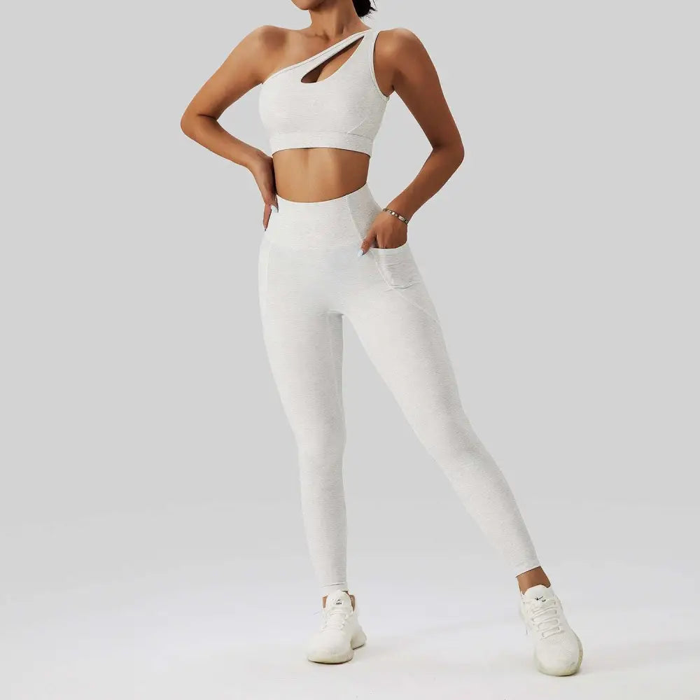 Olive Green Yoga Bra Fitness Suit with Pockets