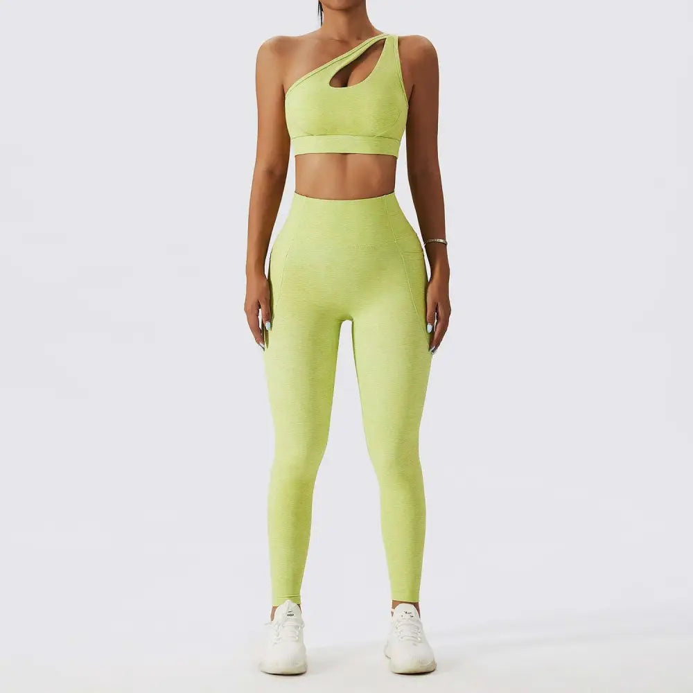 Olive Green Yoga Bra Fitness Suit with Pockets