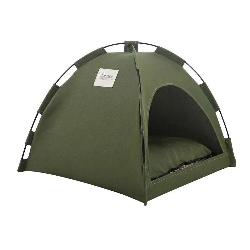 Olive Green Zippered Cat Tent with Metal Frame