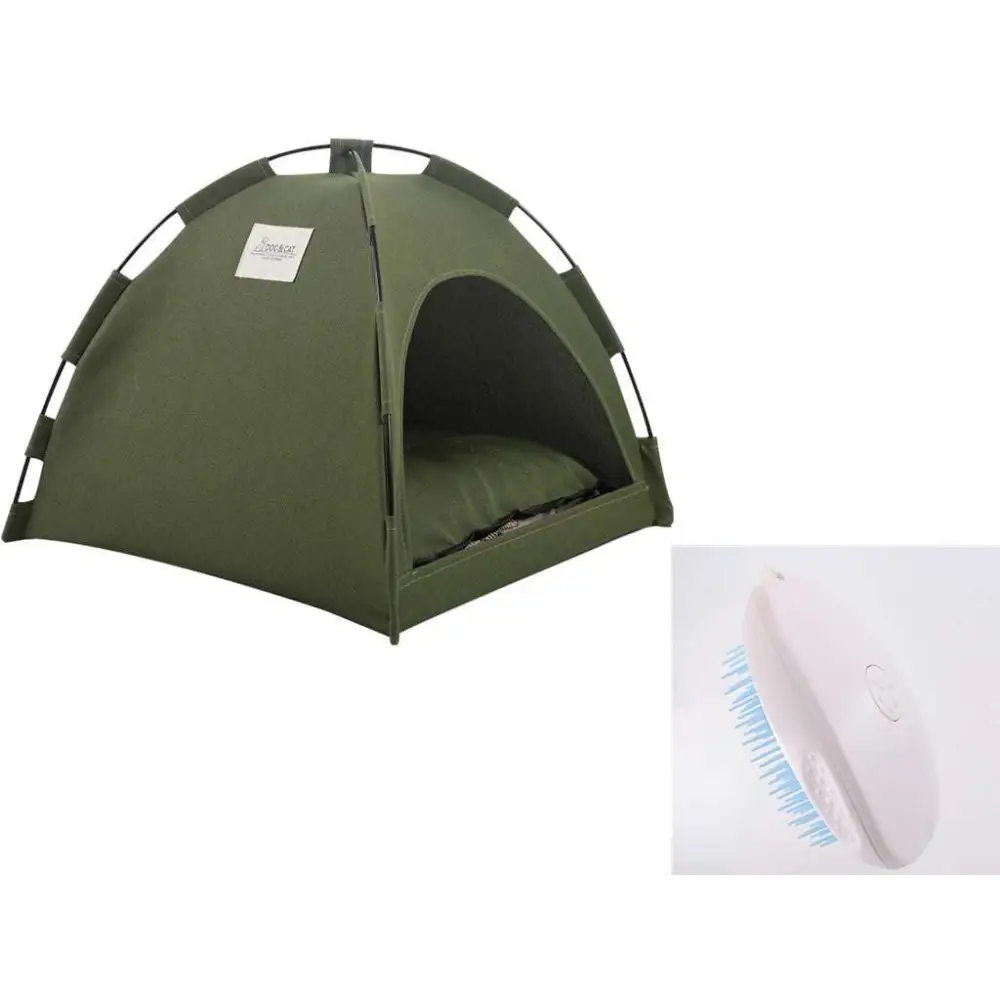 Olive Green Zippered Cat Tent with Metal Frame