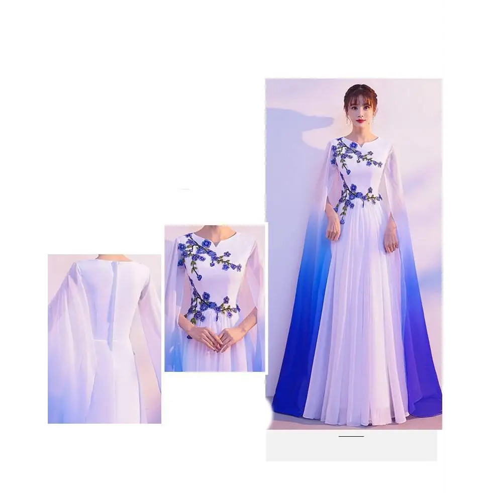Ombre Cape Blue Floral Choral Dress Red Song Competition