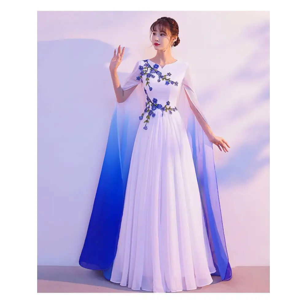 Ombre Cape Blue Floral Choral Dress Red Song Competition