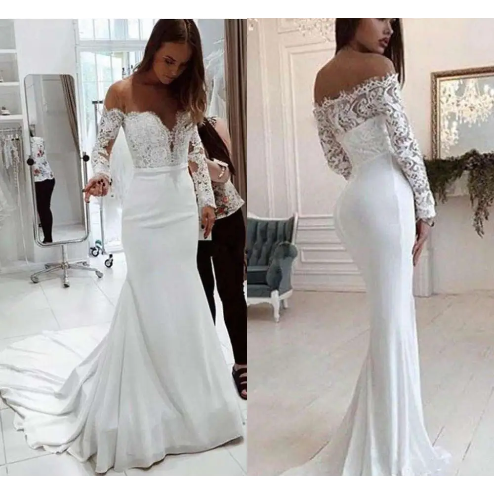 One Shoulder Lace Long Sleeve Wedding Dress