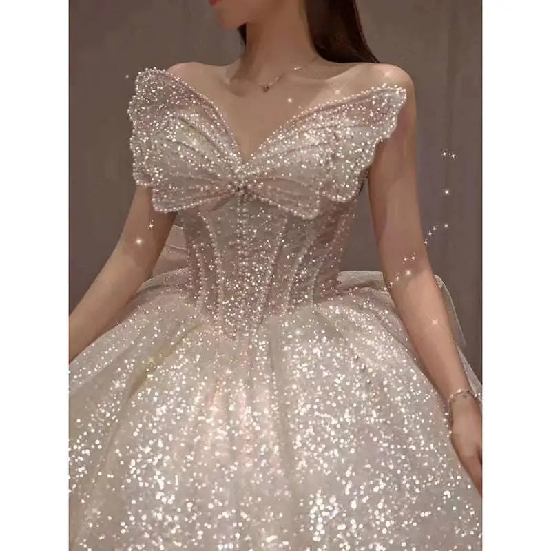 One-shoulder Long Trailing Heavy Industry Wedding Dress