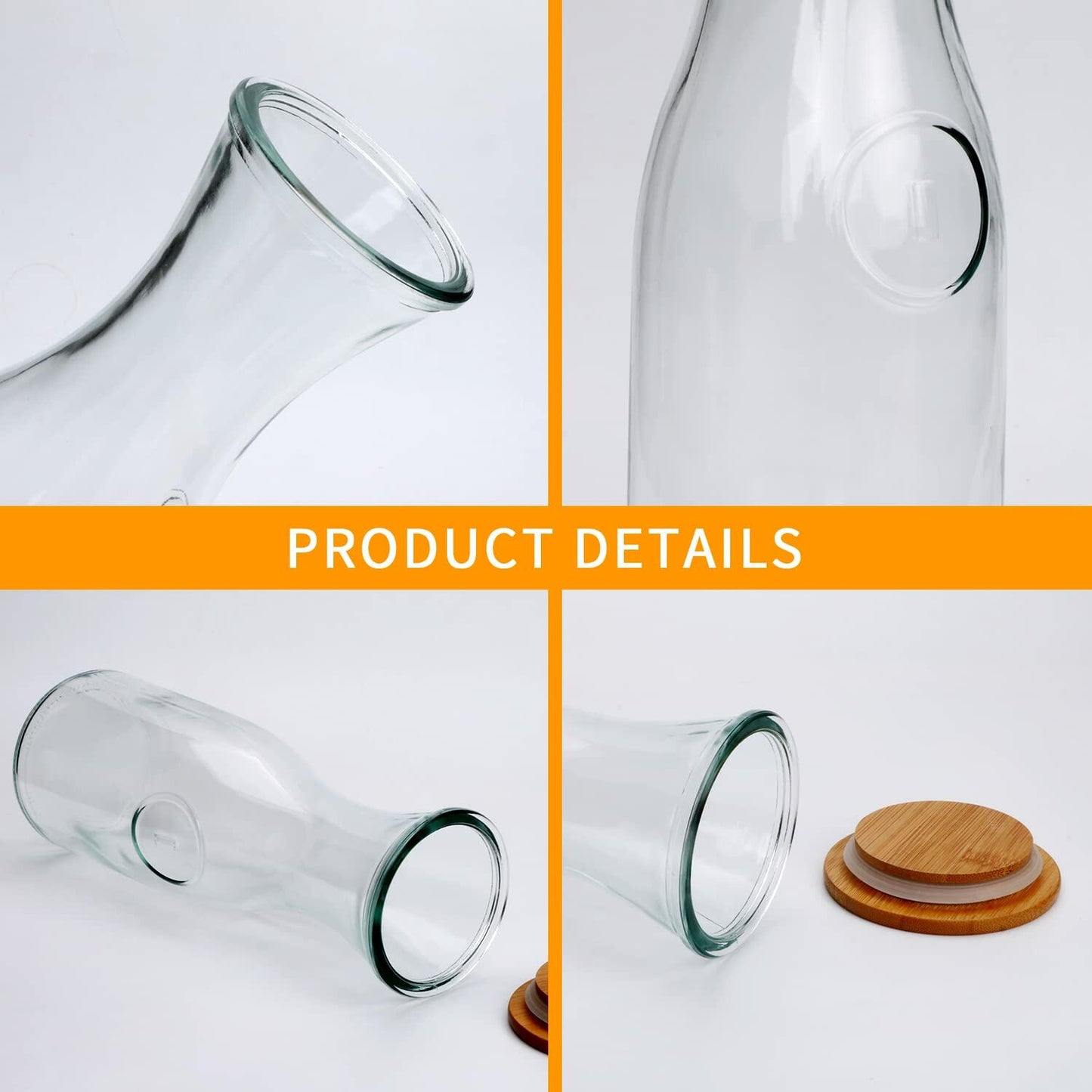 35oz Glass Carafe with Wooden Caps for Wine, Fruit Tea, Drinks 6pcs