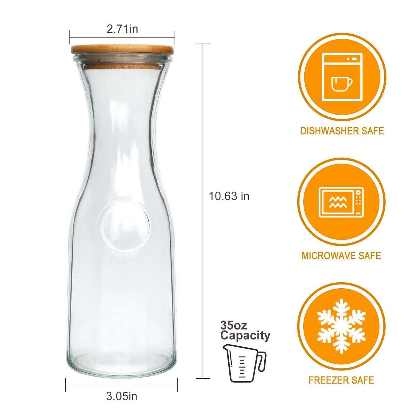 35oz Glass Carafe with Wooden Caps for Wine, Fruit Tea, Drinks 6pcs