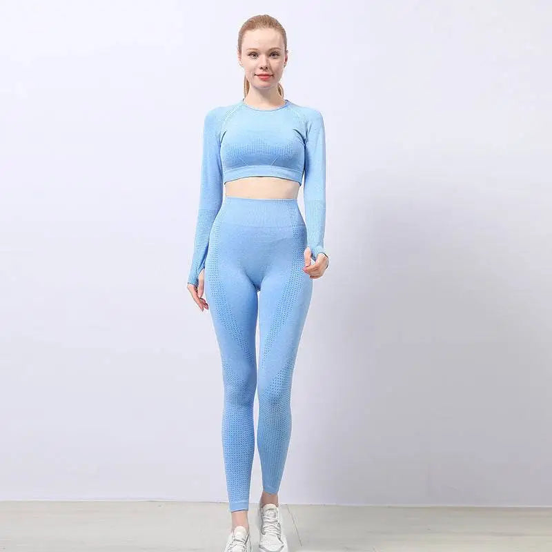 Orange Jacquard Seamless Yoga Two Piece Set