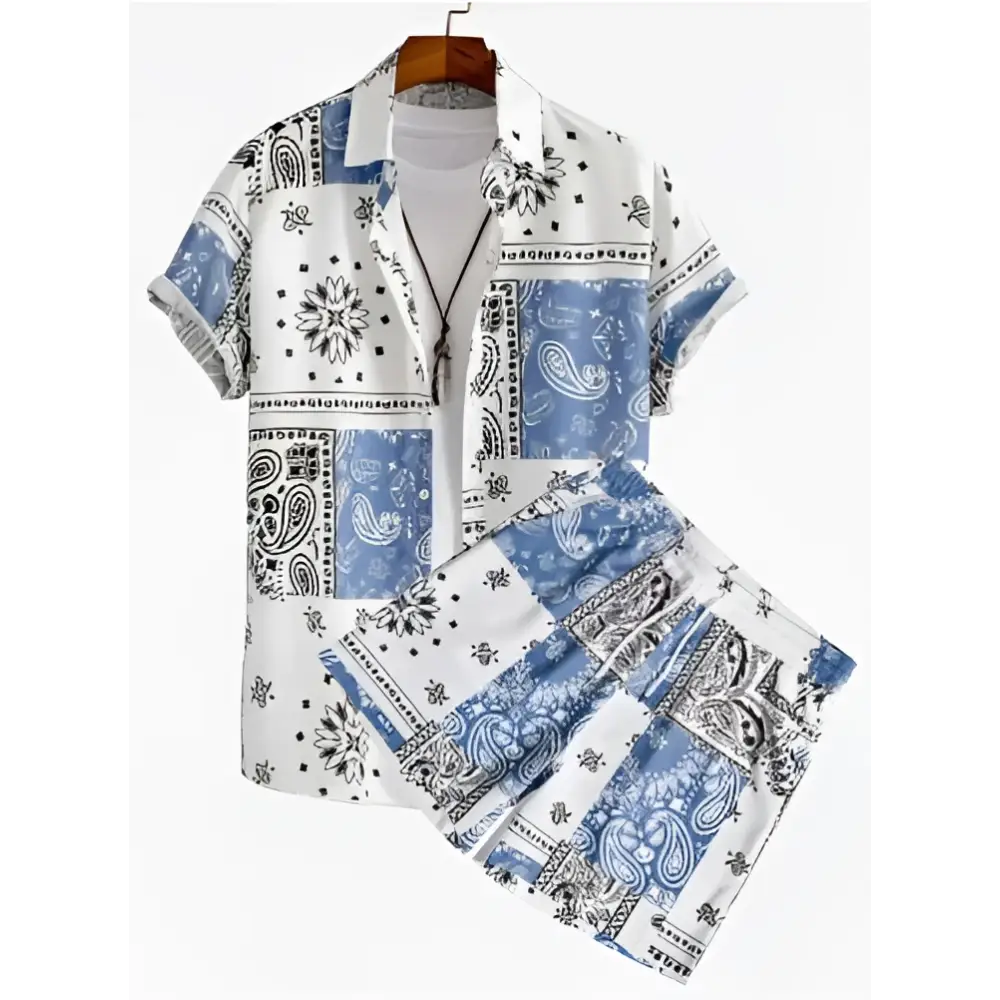 Orange Palm Print Short Sleeve Beach Shirt Suit