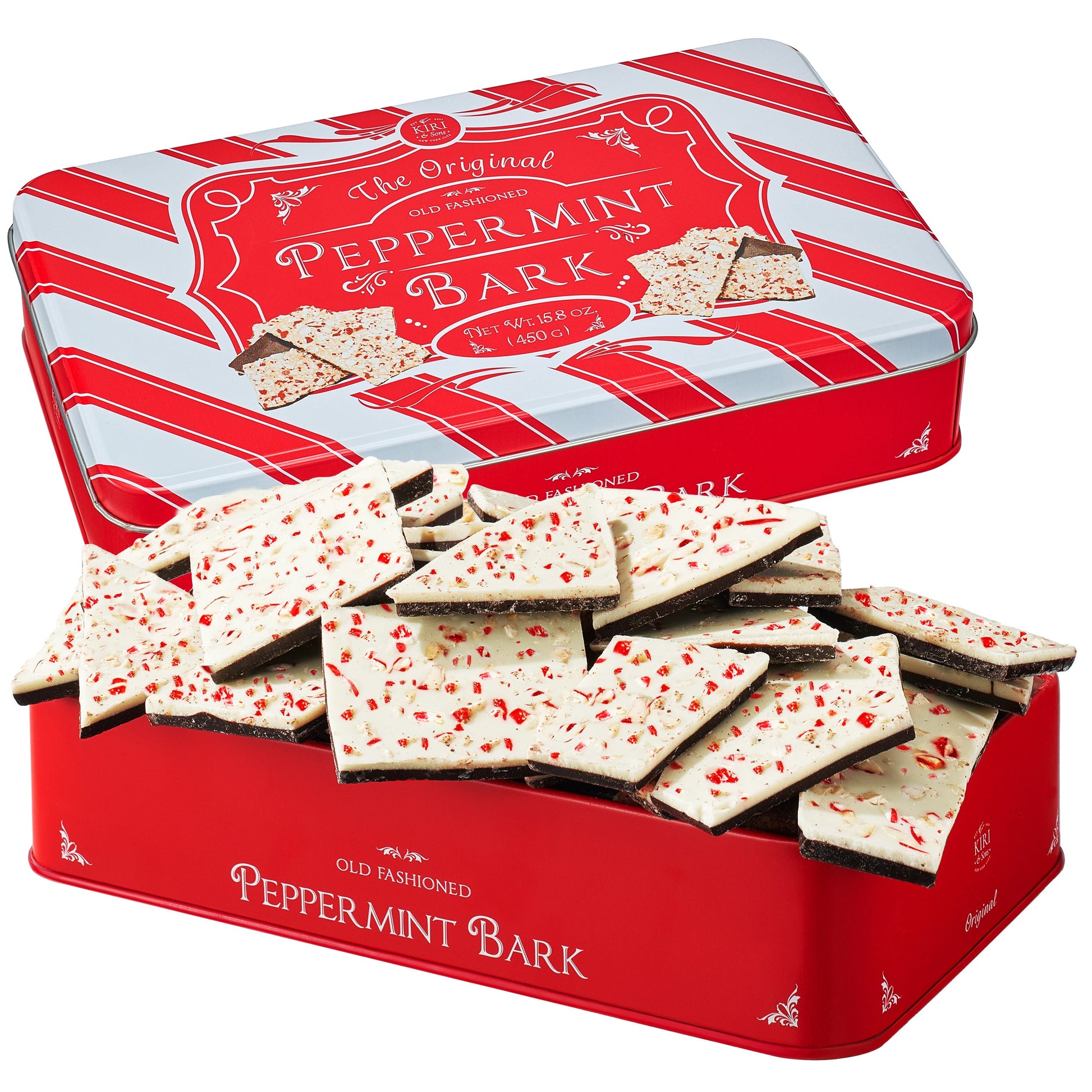 Handmade Layered Original Dark and White Chocolate Peppermint Bark - 1Lb Holiday Bark Assorted Squares - Christmas & Winter Candy, Sweets Gift Tin, Old Fashioned Treat, Stocking Stuffer-0