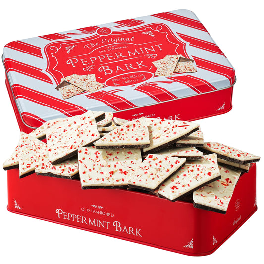 Handmade Layered Original Dark and White Chocolate Peppermint Bark - 1Lb Holiday Bark Assorted Squares - Christmas & Winter Candy, Sweets Gift Tin, Old Fashioned Treat, Stocking Stuffer-0