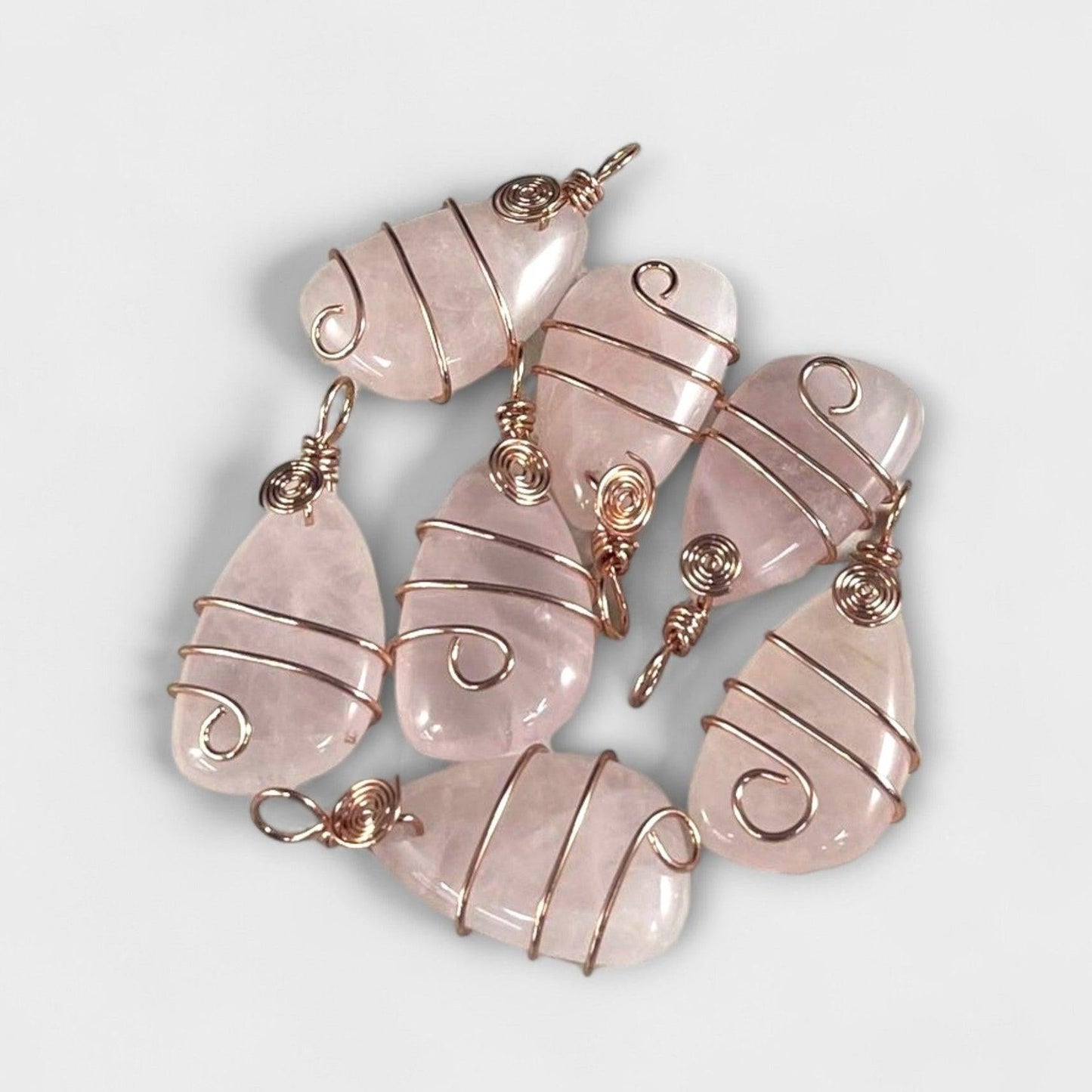 Rose Quartz, Rose Gold Wired Trapezoid, 16x29mm Pendant-0