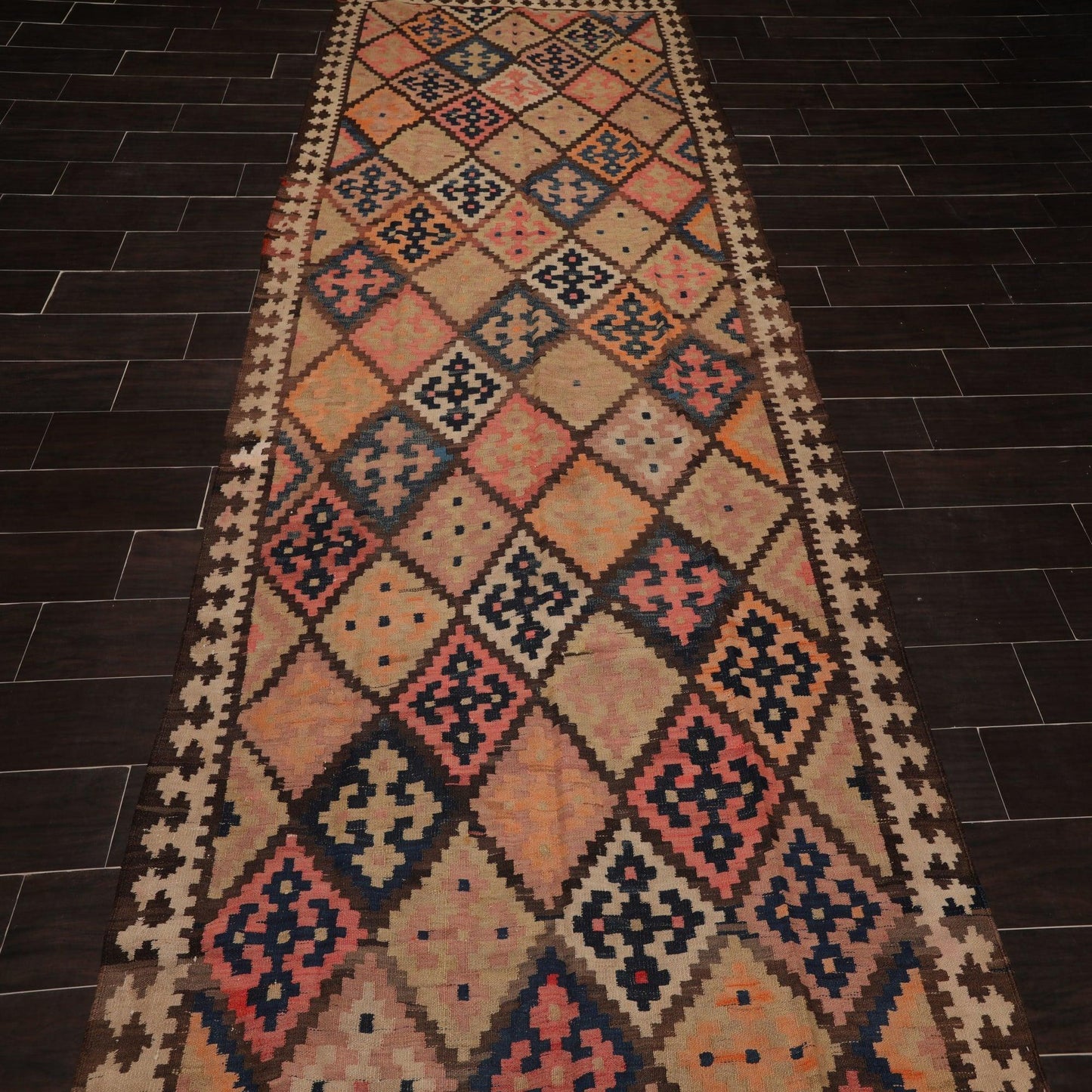 5'2" x 12'9" Vintage Hand Woven Southwestern Kilim 100% Wool Area Rug Brown-4