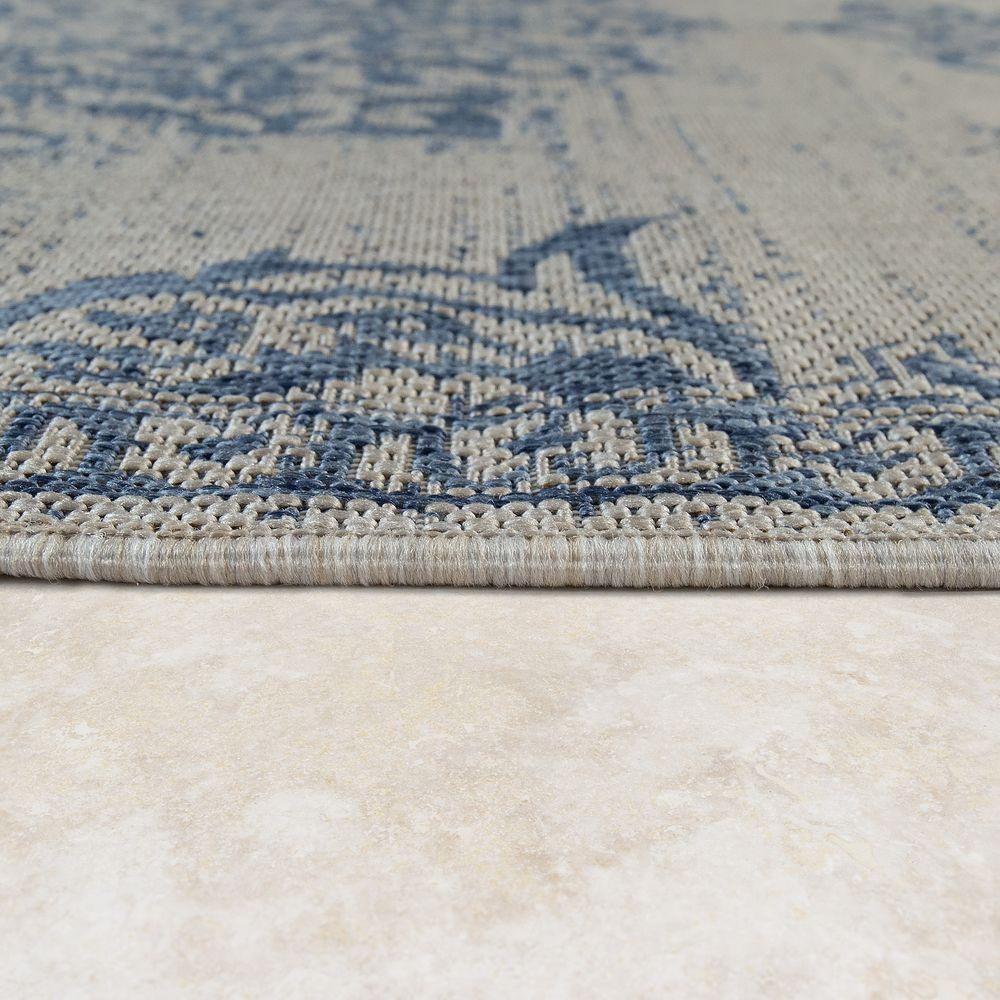 Outdoor Rug Blue Beige Oriental Design Floral Pattern Balcony Living Room-1