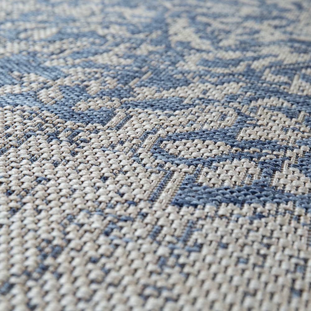 Outdoor Rug Blue Beige Oriental Design Floral Pattern Balcony Living Room-2