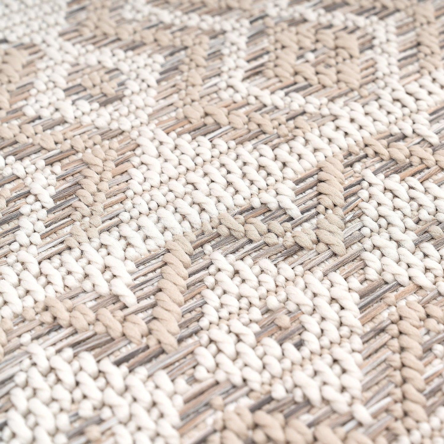 Outdoor Rug for Patio or Balcony Modern flatweave Boho ornaments in Cream Beige-2