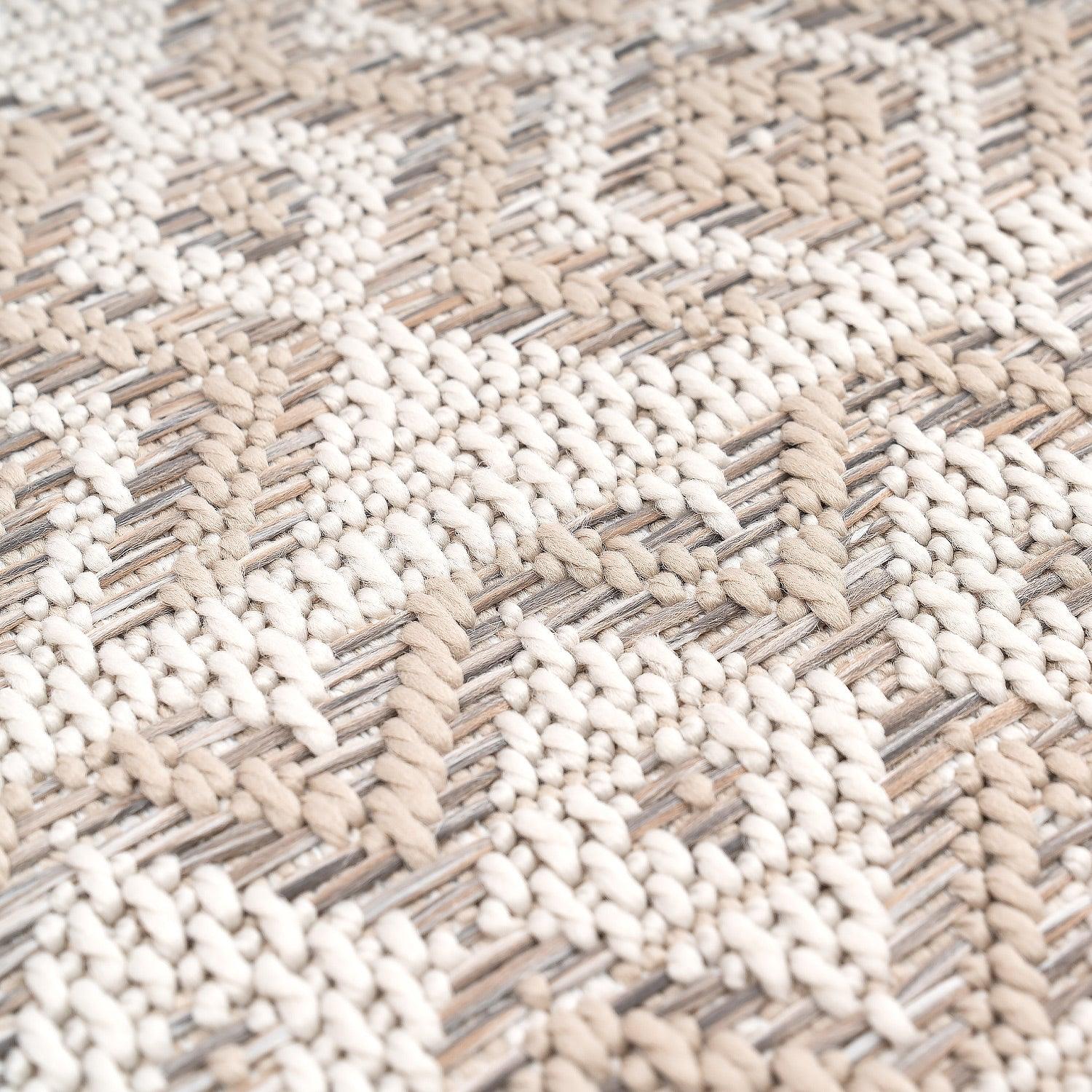 Outdoor Rug for Patio or Balcony Modern flatweave Boho ornaments in Cream Beige-2