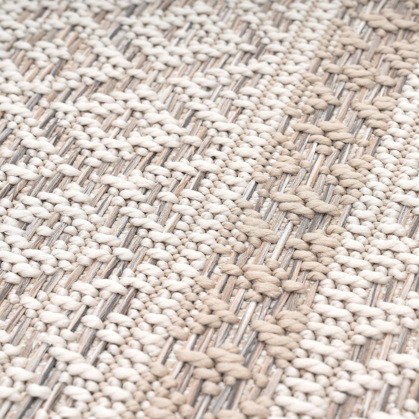 Outdoor Rug for Patio or Balcony Modern flatweave Boho ornaments in Cream Beige-3