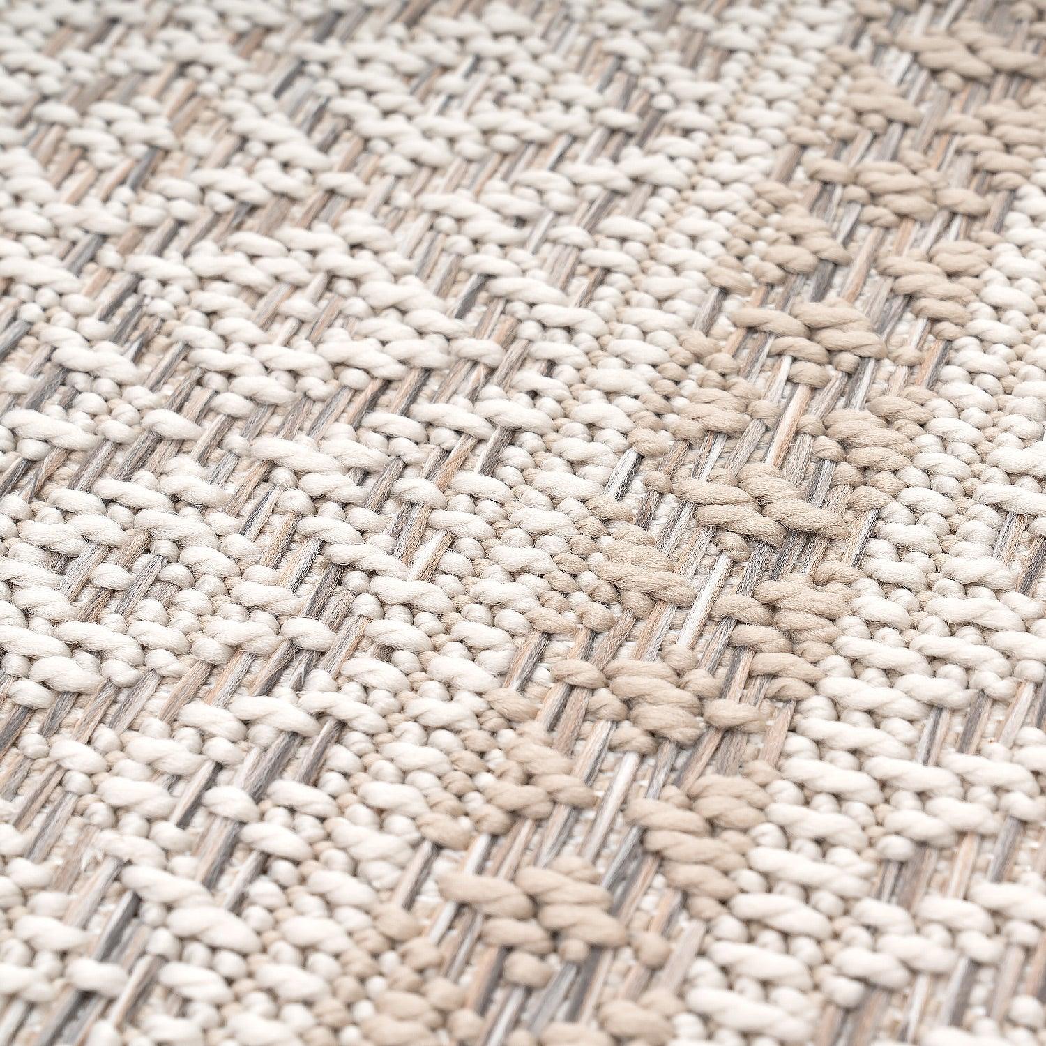 Outdoor Rug for Patio or Balcony Modern flatweave Boho ornaments in Cream Beige-3