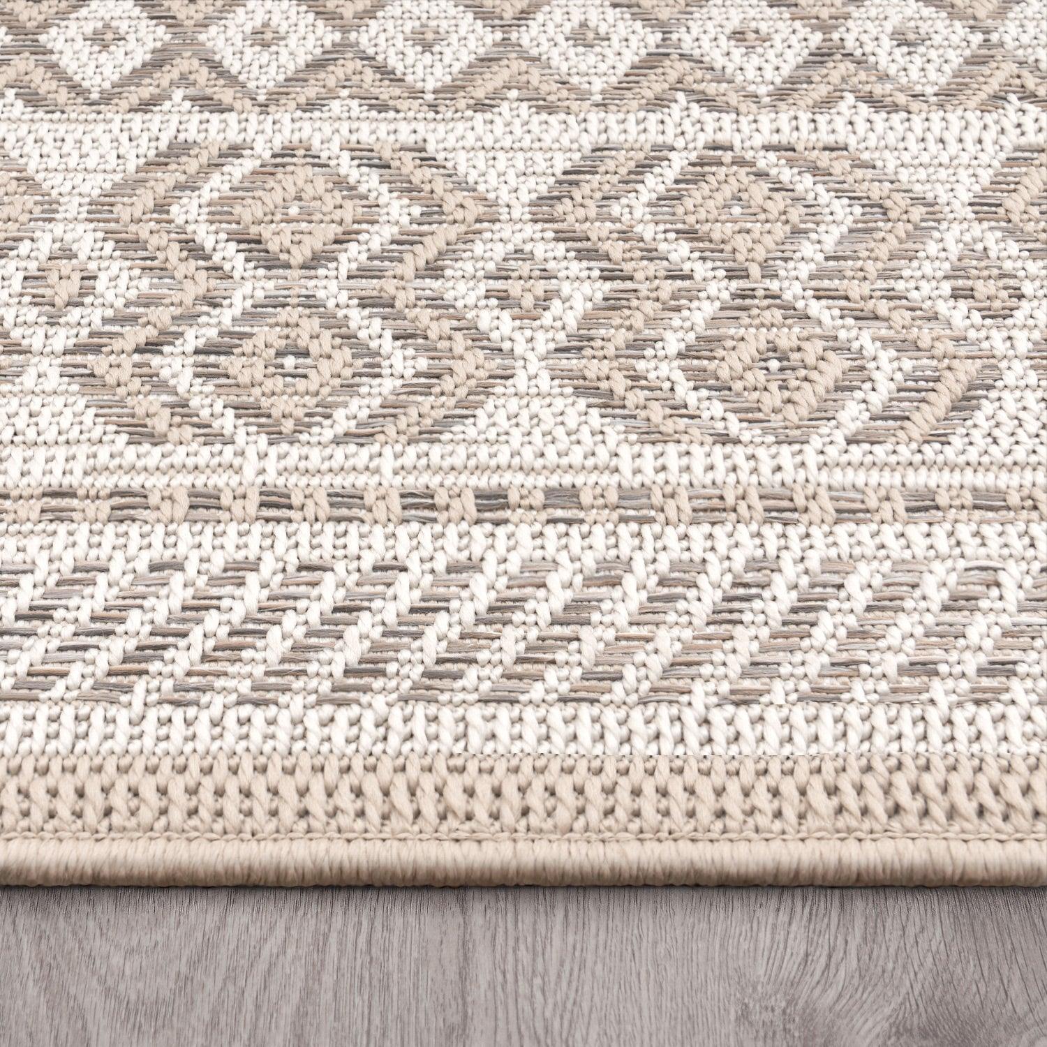 Outdoor Rug for Patio or Balcony Modern flatweave Boho ornaments in Cream Beige-4