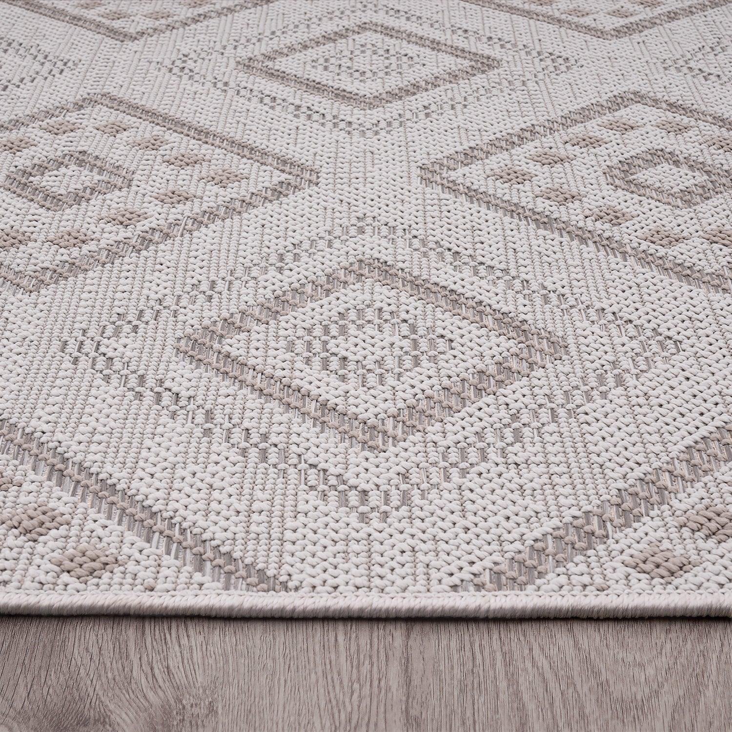 Outdoor Rug for Patio or Balcony Modern flatweave Boho Trellis in Cream Beige-2